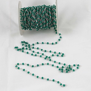 N.N. Exports 3-4mm Natural Green Onyx Faceted Rondelle Beads Handmade <b>Silver</b> Plated Rosary Chain Boho Style <b>Wire</b> Wrapped Jewelry - Product Image 1
