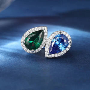 925 Silver Rose Gold Plated 18k Customizable Weight Pearl <b>Two</b> <b>Stone</b> Pear Cut Green Blue <b>Stone</b> Luxury Unisex Jewelry Trendy Gift - Product Image 2