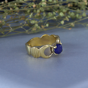 Gold Plated Brass <b>Lapis</b> <b>Lazuli</b> Round Stone Geometric Fashion <b>Ring</b> for Women's Wedding Party Gift Jewelry - Product Image 4