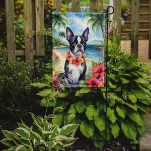 Bandera de jardín Boston Terrier Luau, Bandera de patio decorativa Multicolor, pancarta para ilustraciones de Patio para macizos de flores y decoración de buzón - Product Image 2