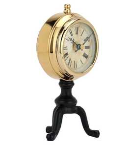 Metal Circular <b>Desk</b> Clock Roman Numerals Silent Quartz Movement <b>Rustic</b> Design Brass Luminova Snooze Function Minimalist - Product Image 5