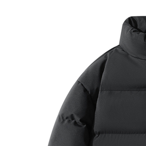 Men's Black Puffer Jacket Stand Collar Zipper Closure Windproof Casual Winter <b>Coat</b> Thick Polyester Wadding Regular Fit - Product Image 3