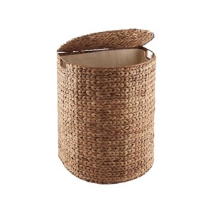 Natural Water Hyacinth Laundry Basket Corner <b>Hamper</b> with Lid Handwoven Straw Toy Clothes Storage Bin Home Organization Bulk - Product Image 1
