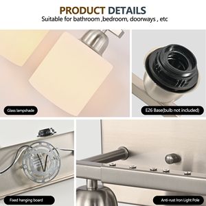 Lampada da Parete per Bagno a 6 Luci in Nichel da 38 Pollici con Paralume in Vetro Bianco Opaco, Illuminazione Elegante per Vanità - Product Image 6