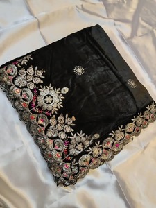 Luxury Black Velvet Bridal Dupatta with Heavy Gold Zari and Sequin Embroidery Weddings Shawl for Women Traditional Festive Wears - Product Image 4