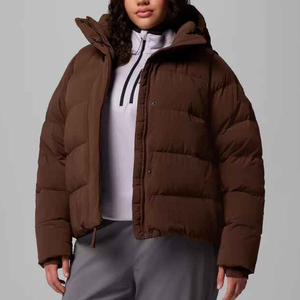 Chaqueta Acolchada Marrón para Mujer con Capucha, Manga Larga, Abrigo de Invierno, Relleno Grueso de Poliéster, Cierre de Cremallera, Corte Corto - Product Image 2
