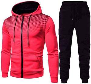 Survêtement à capuche pour homme, marron et noir, long, avec blocs de couleur, décontracté, respirant, en polyester et coton, avec poches latérales - Product Image 5