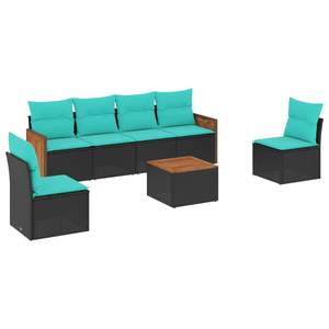 Juego de sofás de jardín de ratán sintético negro de 7 piezas con cojines, muebles de patio - Product Image 2