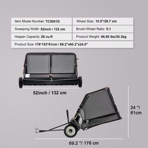 Spazzatrice Stradale Professionale da 52 Pollici, Grande Capacità 26 Cu.ft. Raccoglitore di erba e foglie trainato con funzione di scarico - Product Image 2