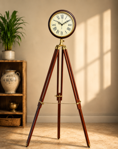 Reloj de pie analógico de madera con trípode antiguo, reloj de pie vintage para decoración del hogar, oficina u hotel - Product Image 1