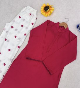 Collection Exclusive Prête-à-Porter Top-Plazzo en Soie Romaine Moderne, Salwar Kameez Longueur Ras du Sol avec Broderie Entièrement Cousue, Coupe Classique - Product Image 2