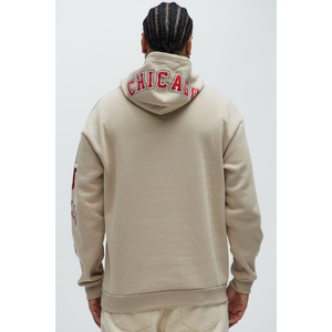 Sweat-shirt à capuche beige pour homme, en molleton, avec poche avant et imprimé sur la manche, pour un usage décontracté - Product Image 3