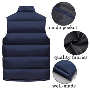 Chaleco Acolchado Azul Marino Personalizado, Cuello Alto, Cierre de Cremallera, Impermeable, Informal, para Invierno, con Bolsillos Laterales - Product Image 2