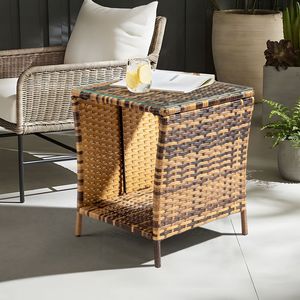 <b>Yellow</b> Gradient Glass Surface <b>Coffee</b> <b>Table</b> with Iron Frame and Rattan Side Elegant Side <b>Table</b> - Product Image 3