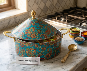 Casserole de luxe en acier inoxydable émaillé à double paroi, imprimé cachemire, pour service, ustensile de cuisine de haute qualité - Product Image 3
