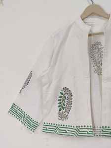 Chaqueta Floral Estampada a Mano, Chaqueta de Algodón con Flores Verdes, Abrigo Boho para Verano e Invierno - Product Image 3