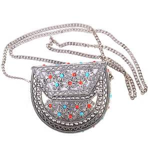 Women's Antique <b>Silver</b> Finish Evening <b>Bag</b> with Elegant Crystal Fashion Accessories RR ENTERPRISES Model RR202515008 - Product Image 2