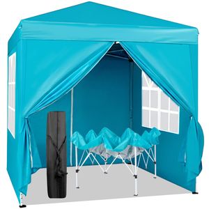Tenda Pop-up Pratica Blu Lago 6.5X6.5FT con Due Porte e Due Finestre, Impermeabile, Design Pieghevole ad Angolo Retto - Product Image 3