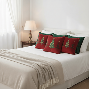 Juego de 6 Fundas de Almohada con Diseño de Árbol de Navidad, Rojo y Verde, 45 cm, Fundas de Cojín Festivas para Decoración Navideña - Product Image 6