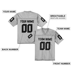 Custom Gray American Football Jersey V-Neck Short Sleeve Mesh Breathable 100% Polyester Sublimation Transfer Print Team <b>Name</b> - Product Image 5