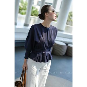 Camisa Elegante para Mujer al por Mayor, Ajustada, con Pliegue en la Espalda y Cintura, Cuello Redondo, Manga Larga, Algodón Lavado, Suave y Transpirable, para Oficina A8117 - Product Image 4