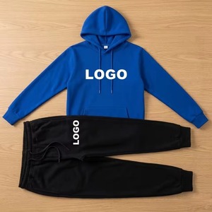 เสื้อฮู้ดสีน้ำเงินแบบยูนิเซ็กซ์พร้อมกางเกงจ็อกเกอร์สีดำ ชุดลำลองสีพื้น แขนยาว ดีไซน์เชือกผูก ปรินท์โลโก้ด้านหน้า - Product Image 4
