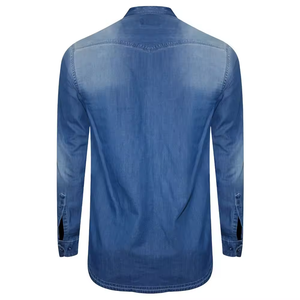 Camisa de Mezclilla de Alta Calidad para Hombre, Desgastada por Delante, Azul, Manga Larga, Clásica, con Dos Bolsillos, de Algodón, Informal - Product Image 2