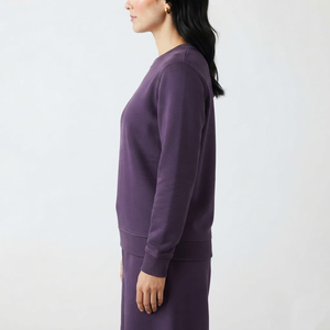 Sudadera de Felpa de Algodón para Mujer, Cuello Redondo, Color Violeta Sólido, Talla Regular, Logotipo Personalizado, Informal para Uso Diario - Product Image 4