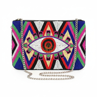 Pochette perlée œil porte-bonheur faite à la main, design multicolore original, sac de soirée, accessoire de mode artisanal, vente en gros, fermeture éclair