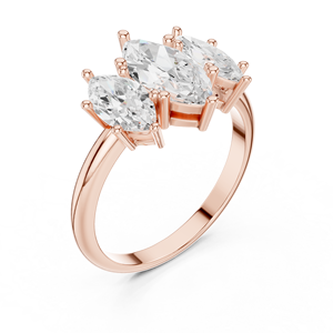 Anillo de Diamantes de Tres Piedras en Forma de Marquesa en Oro Rosa para Mujer, Joyería Fina Minimalista para Compromiso o Aniversario - Product Image 3
