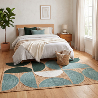 Tapis artisanal en jute bio tressé, antidérapant, écologique, à motifs géométriques, 9x12 pieds, style bohème rustique