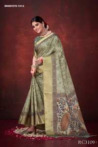 Colección de Sarees y Blusas de Seda Habotai de Poliéster de Excelente Calidad con Estampado Floral y Metálico para Festivales - Proveedor de Surat - Product Image 3