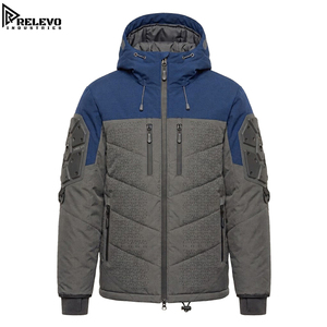 OEM Custom <b>Waterproof</b> Insulated Puffer <b>Jacket</b>, Men Heavy Duty Winter Coat in Blue and <b>Grey</b> with Pockets - Product Image 1
