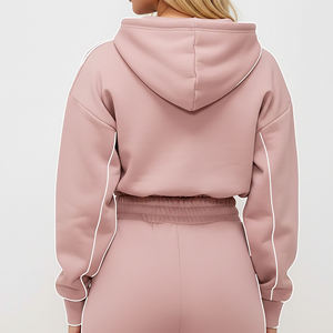 Sweat-shirt à capuche rose pour femmes grandes tailles, couleur unie, manches longues, tricoté, respirant, pour l'automne, avec poches, coupe classique - Product Image 2