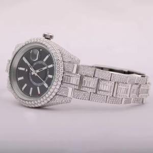 Reloj de Lujo de Acero Inoxidable con Incrustaciones de Diamantes Redondos de Moissanita, Estilo Hip Hop, para Hombre y Mujer, India - Product Image 3