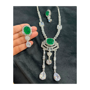Conjunto de Collar y Aretes de Esmeralda Verde Premium, Joyería de Moda Nupcial de Lujo - Product Image 1