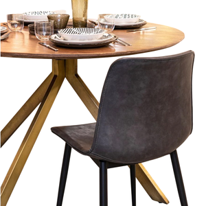 Mesa Redonda de Madera de Mango con Elegante Base de Metal Dorado, Acabado Natural en la Superficie, para Exteriores, 4-6 Personas, Mesa de Comedor para Hogar y Cocina - Product Image 3