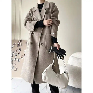 Autumn and <b>Winter</b> Women's Lapel Long-Sleeved Knitted Coat Print Casual Loose Wool with Silk Lining Fleece Thickness - Product Image 5