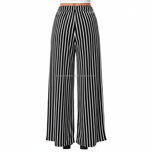 Women's <b>Palazzo</b> <b>Pants</b> Mid Waist Striped Drawstring Custom OEM Wholesale - Product Image 3