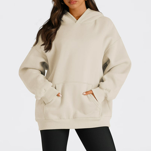 Hoodies oversize pour femmes à épaules tombantes avec poche kangourou, couleur chair, en molleton épais, style outdoor, très tendance - Product Image 3
