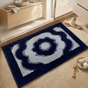Contemporary Ripple <b>Doormat</b> Designed in Blue and Silver with Heavy 1200 GSM Microfiber Construction for Residential Interior - Product Image 6