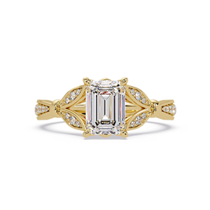 1.25CTW Emerald Cut Lab Grown Diamond Classic Engagement <b>Ring</b> IGI Certified 14K Solid Gold Vintage Leaf Inspired Women VVS2/VS1 - Product Image 2