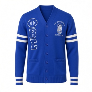 เสื้อคาร์ดิแกน Phi Beta Sigma สีน้ำเงินรอยัล คอวี แขนสั้น ลายตัวอักษรกรีก เสื้อกีฬาสำหรับผู้ชาย สวมใส่สบายๆ ในมหาวิทยาลัย - Product Image 4