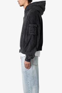 Sweat à capuche épais délavé à l'acide pour homme, 100% coton molletonné respirant, avec empiècements, logo personnalisé, mode hiver, streetwear Y2K - Product Image 2