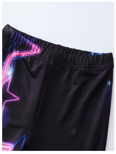 Pantalon évasé taille haute pour femme, imprimé étoiles néon Y2K, respirant, en spandex et polyester, coupe régulière, longueur intégrale, idéal pour l'été - Product Image 3