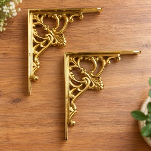SHUBHAM Ornate Polished Brass <b>Shelf</b> Bracket <b>Decorative</b> Golden Wall Mounted <b>Shelf</b> Support for Wooden <b>Shelves</b> Home Decor - Product Image 3