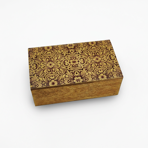 Caja de Almacenamiento de Madera con Tapa Esmaltada con Patrón Damasco Dorado y Marrón, Hecha a Mano, Personalizada, OEM, ODM, DECORYUG - Product Image 1