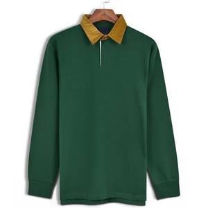 Chemises polo à manches longues sur mesure, couleur vert foncé, en coton lourd et molletonné, coupe décontractée, ourlet côtelé, style rugby, pour usage d'équipe - Product Image 1