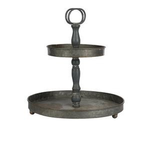 Bandeja de servir metálica de 2 niveles, estilo vintage galvanizado, estilo rústico, de hierro, de dos niveles, para exhibir cupcakes, pasteles y postres, para el hogar y la cocina. - Product Image 1