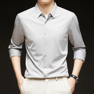 Chemise noire pour homme à manches longues, boutonnée, élégante, décontractée, pour le bureau, extensible, coupe ajustée, vente en gros, personnalisable, OEM - Product Image 4